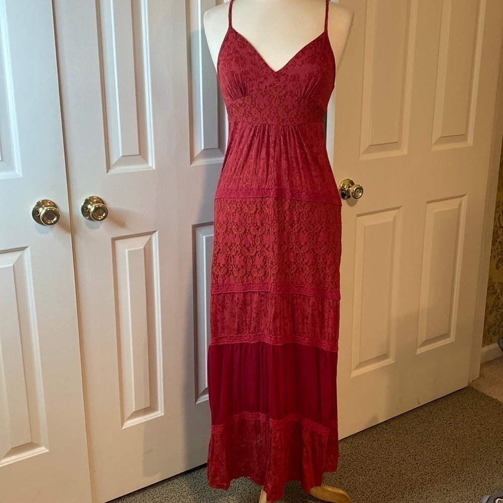 Beautiful Red Lace & Sheer Paneled Dress Size Small in Like New Condition